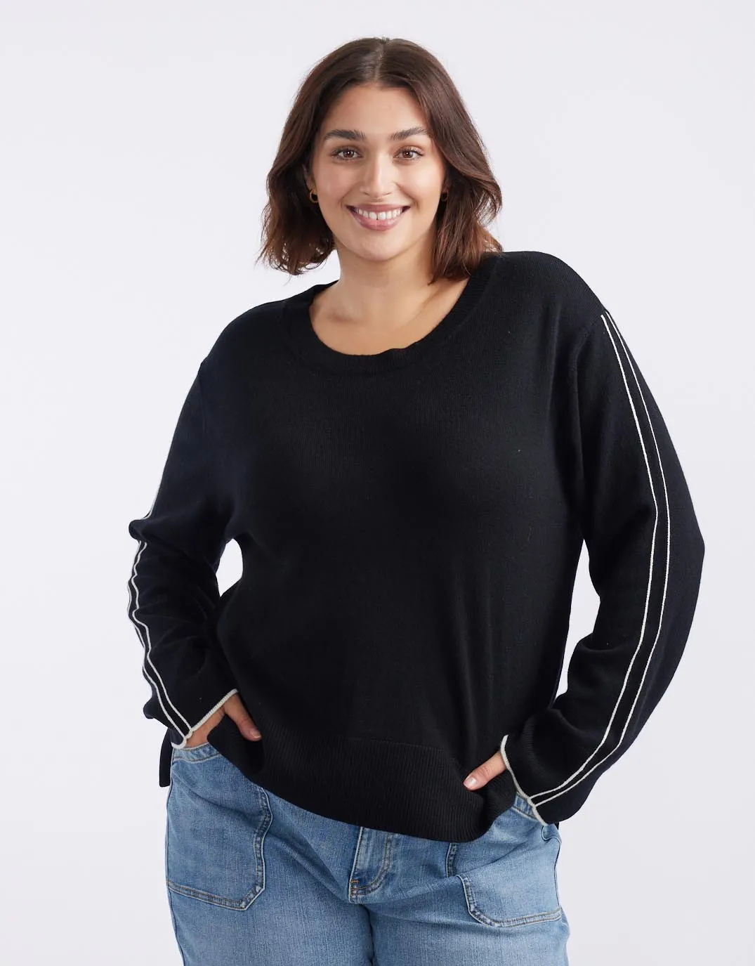 West Village Wool Cashmere Round Neck Knit - Black/White