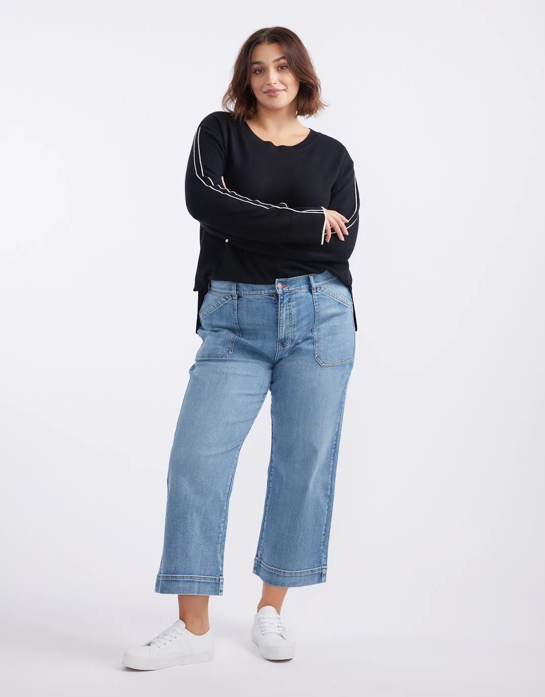 West Village Wool Cashmere Round Neck Knit - Black/White