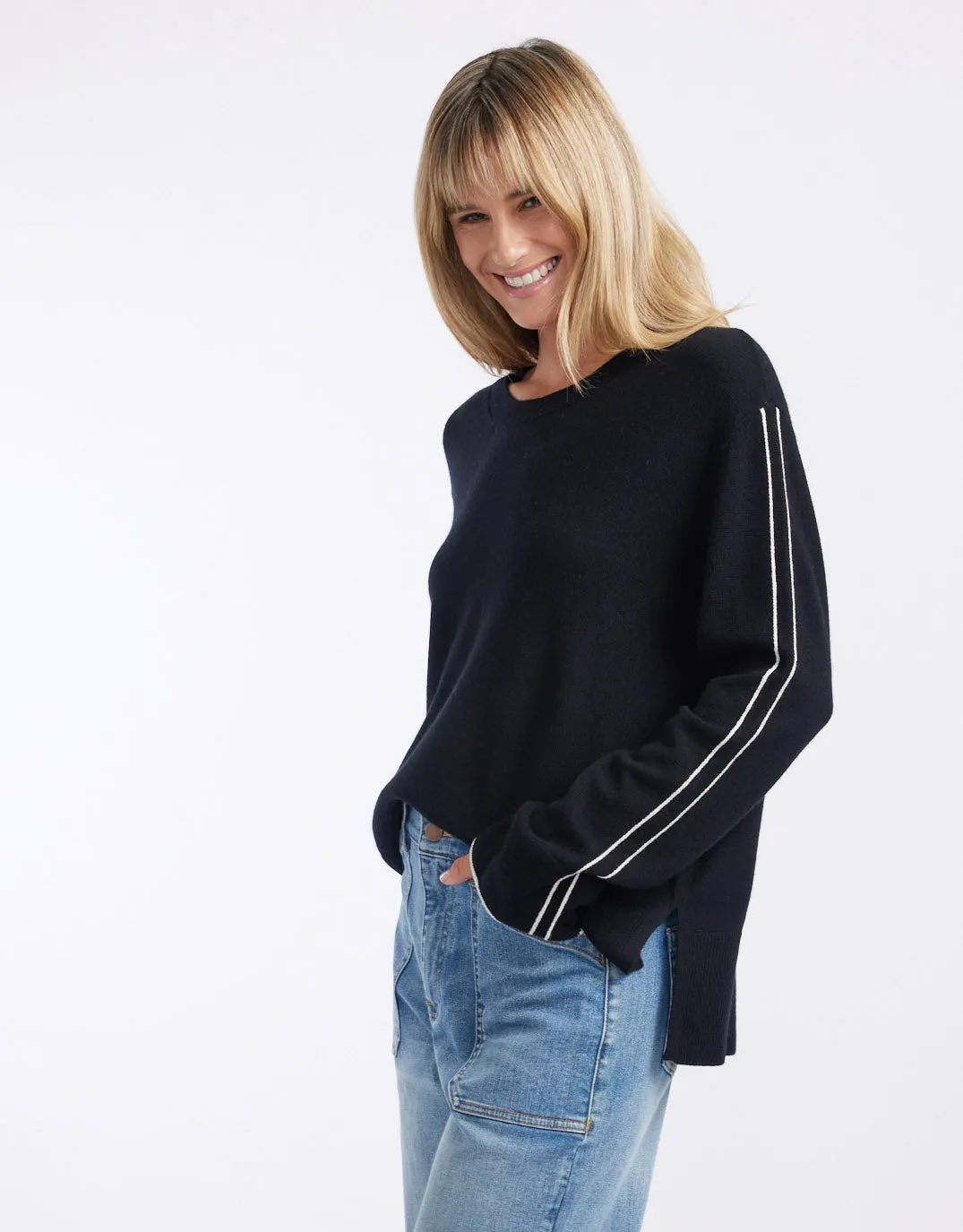 West Village Wool Cashmere Round Neck Knit - Black/White