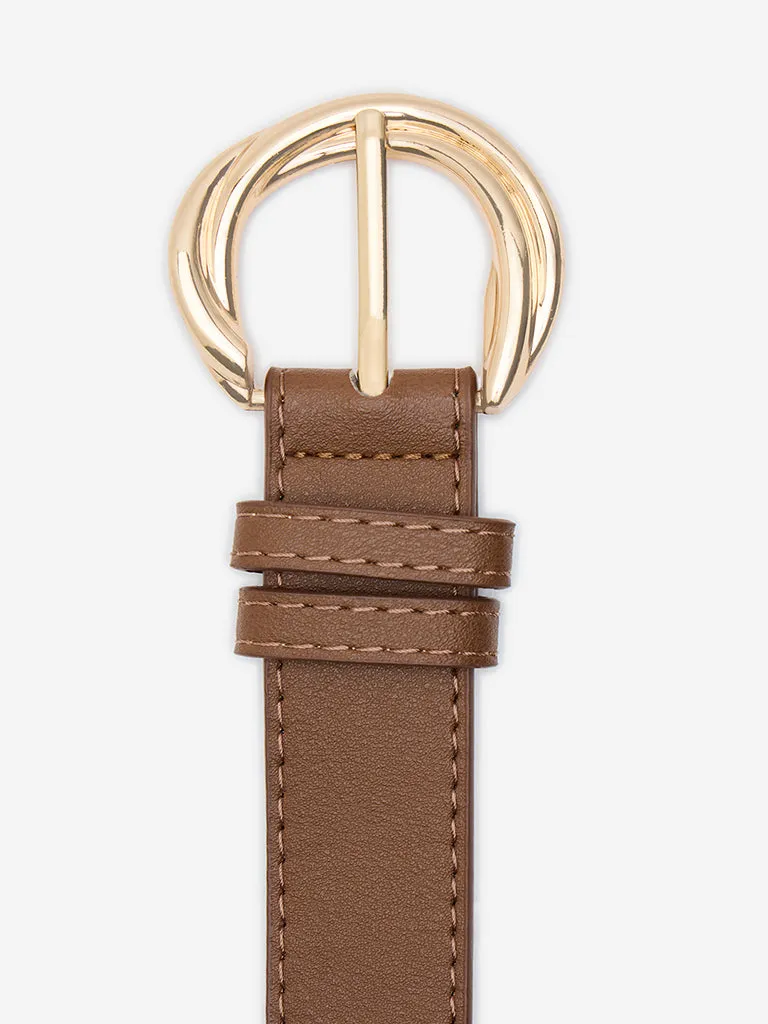 Westside Accessories Brown Gold-Accent Buckled Belt (Large)