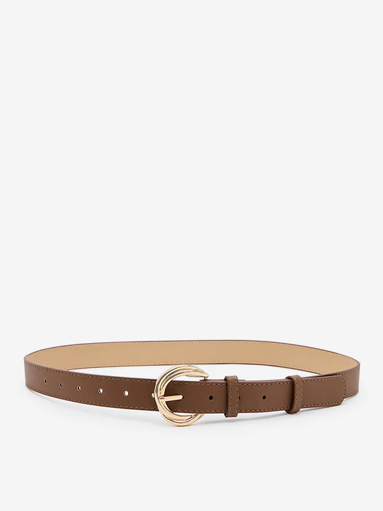 Westside Accessories Brown Gold-Accent Buckled Belt (Large)