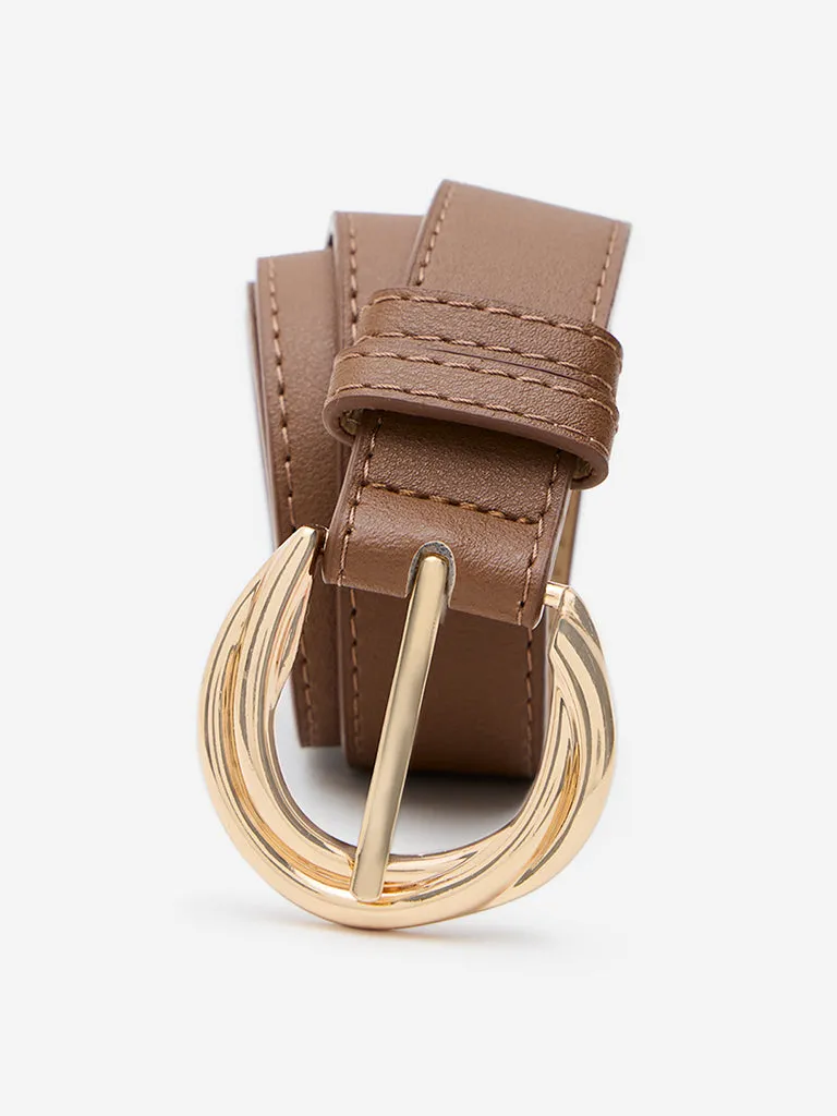 Westside Accessories Brown Gold-Accent Buckled Belt (Large)