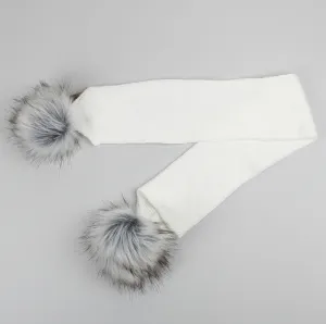 White Baby Scarf with Faux Fur pom poms