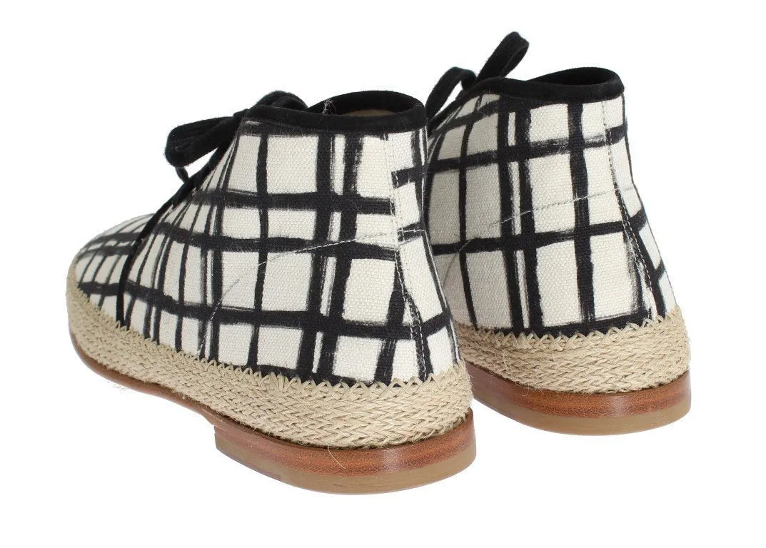 White Black Linen Chukka Ankle Boots