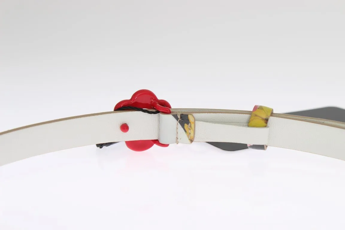 White Leather Floral Pattern Belt