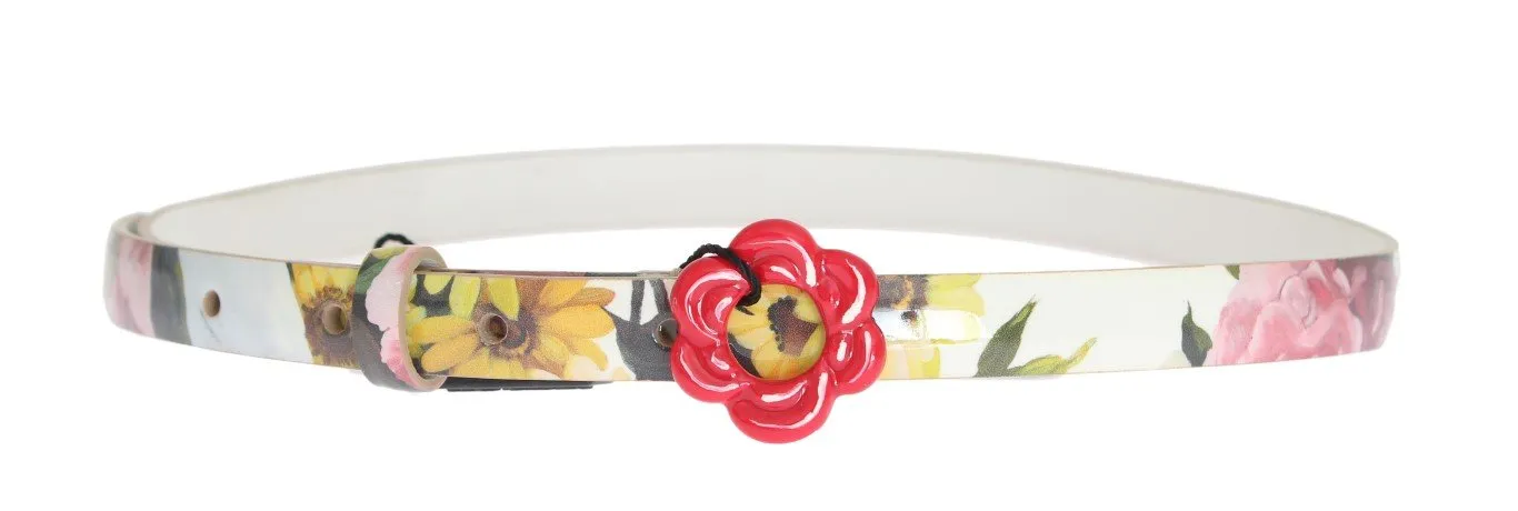 White Leather Floral Pattern Belt