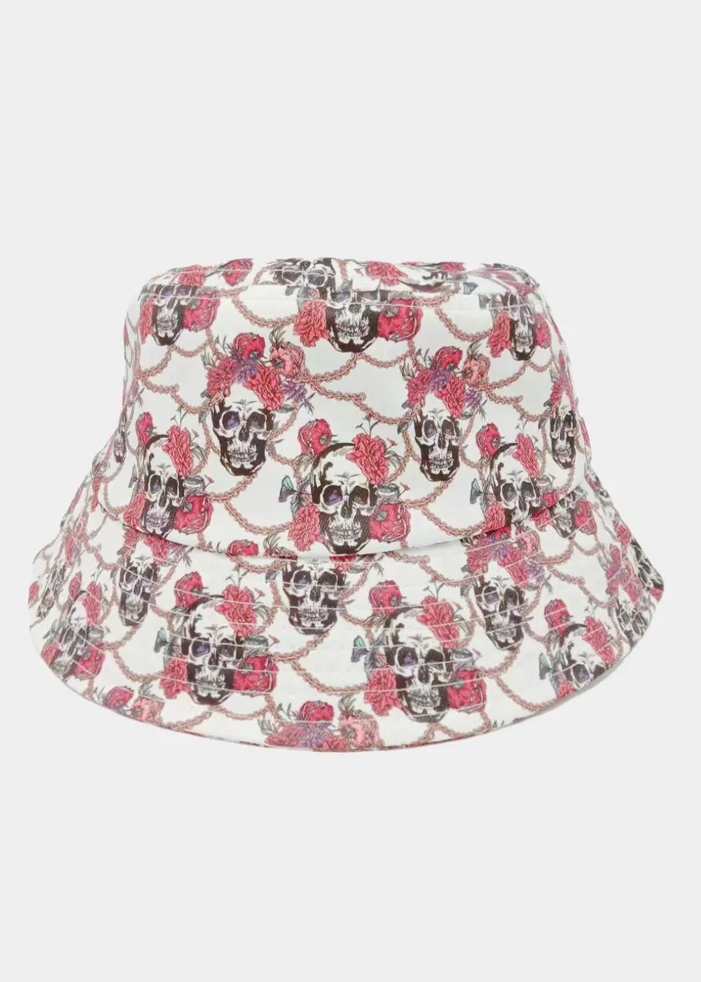 White Rose Skull Bucket Hat