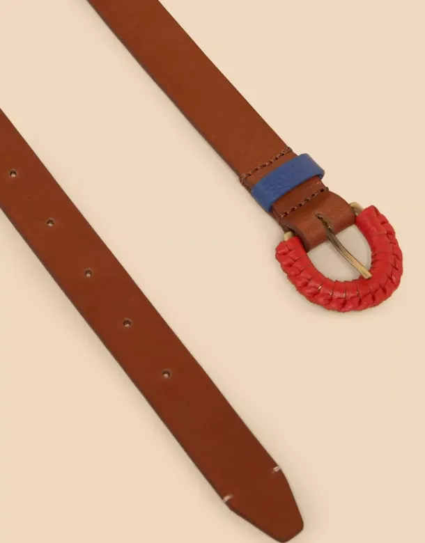 WHITE STUFF<BR>
Woven Leather Belt<BR>
Tan<BR>