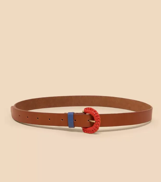WHITE STUFF<BR>
Woven Leather Belt<BR>
Tan<BR>