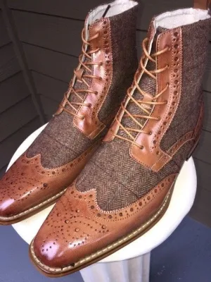 Wingtip Brogue Two Tone Lace Ankle Boots