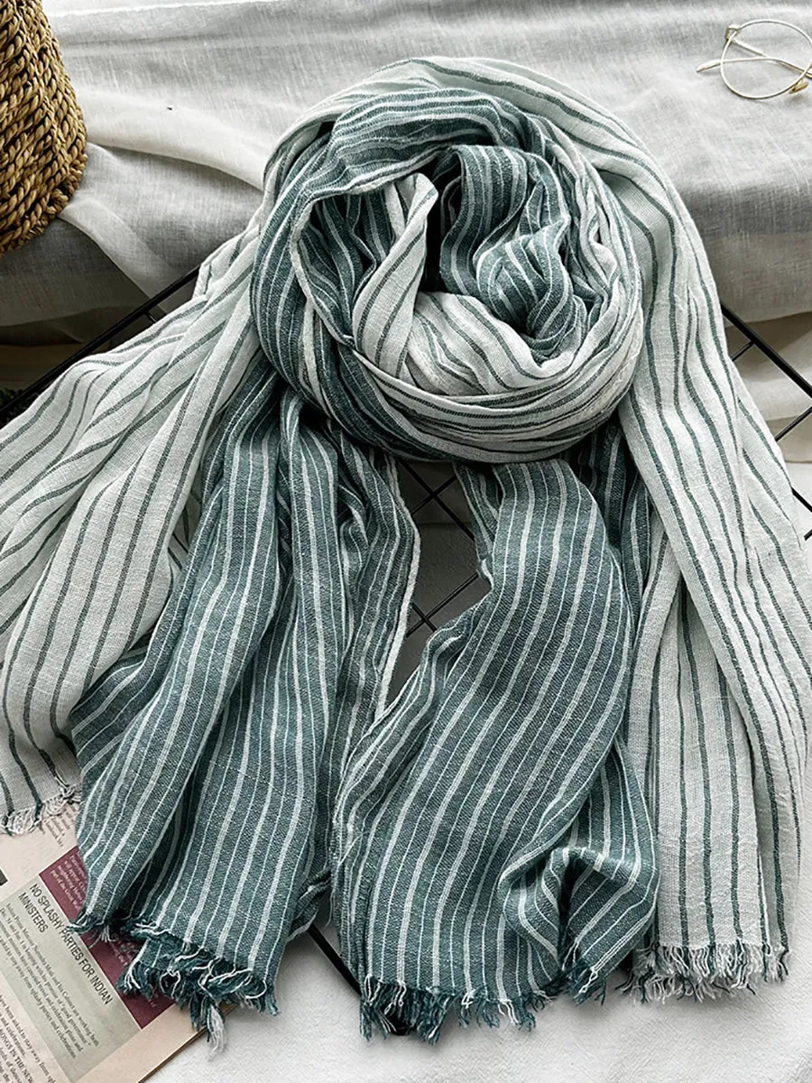 Women Casual Stripe Colorblock Tassel Shawl Scarf