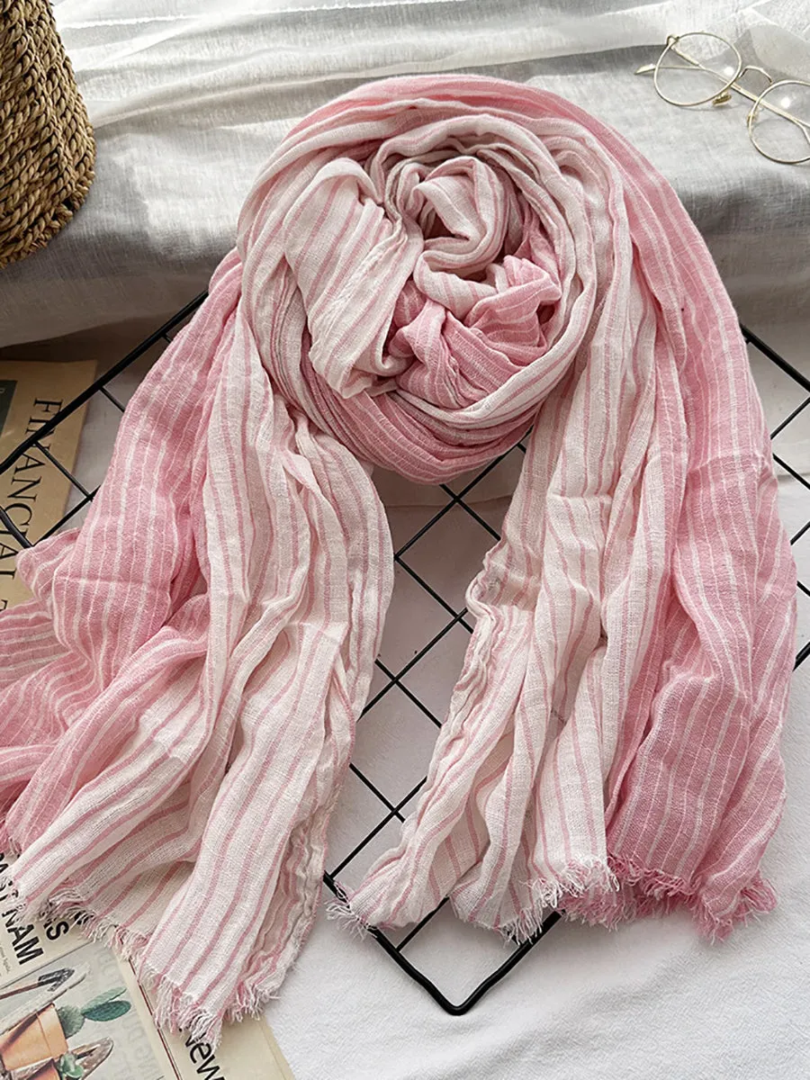 Women Casual Stripe Colorblock Tassel Shawl Scarf