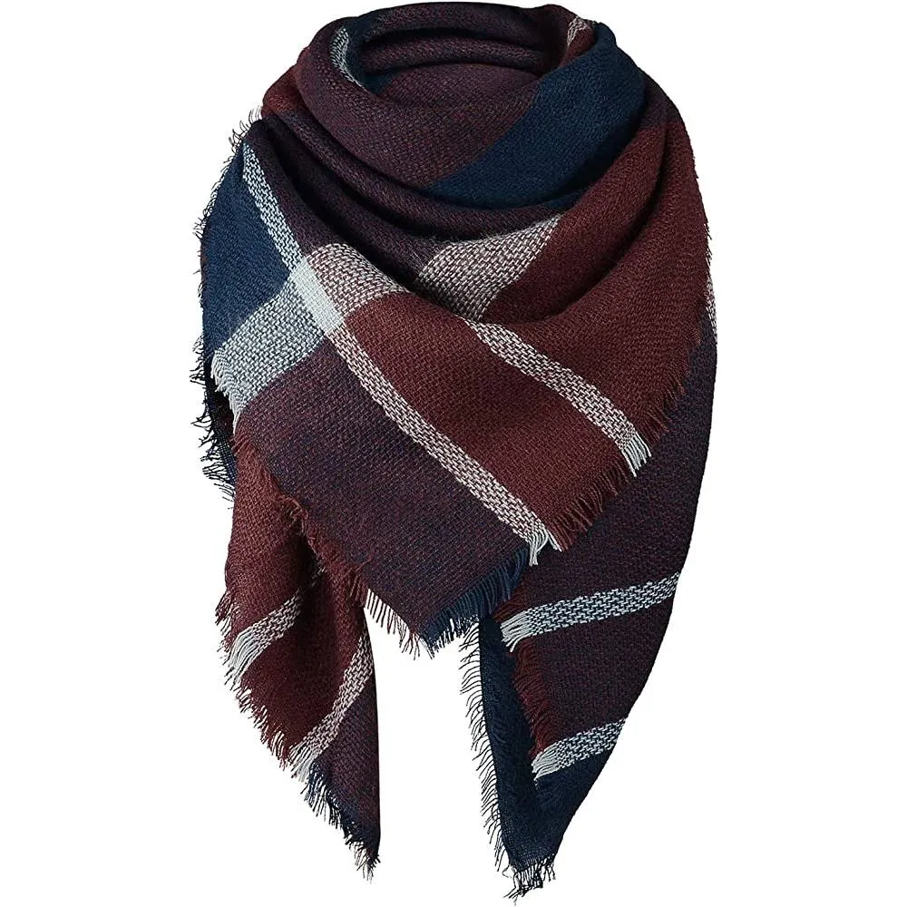 Women's Fall Winter Scarf Classic Tassel Plaid Scarf Warm Soft Chunky Large Blanket Wrap Shawl Scarves | Multiple Colors