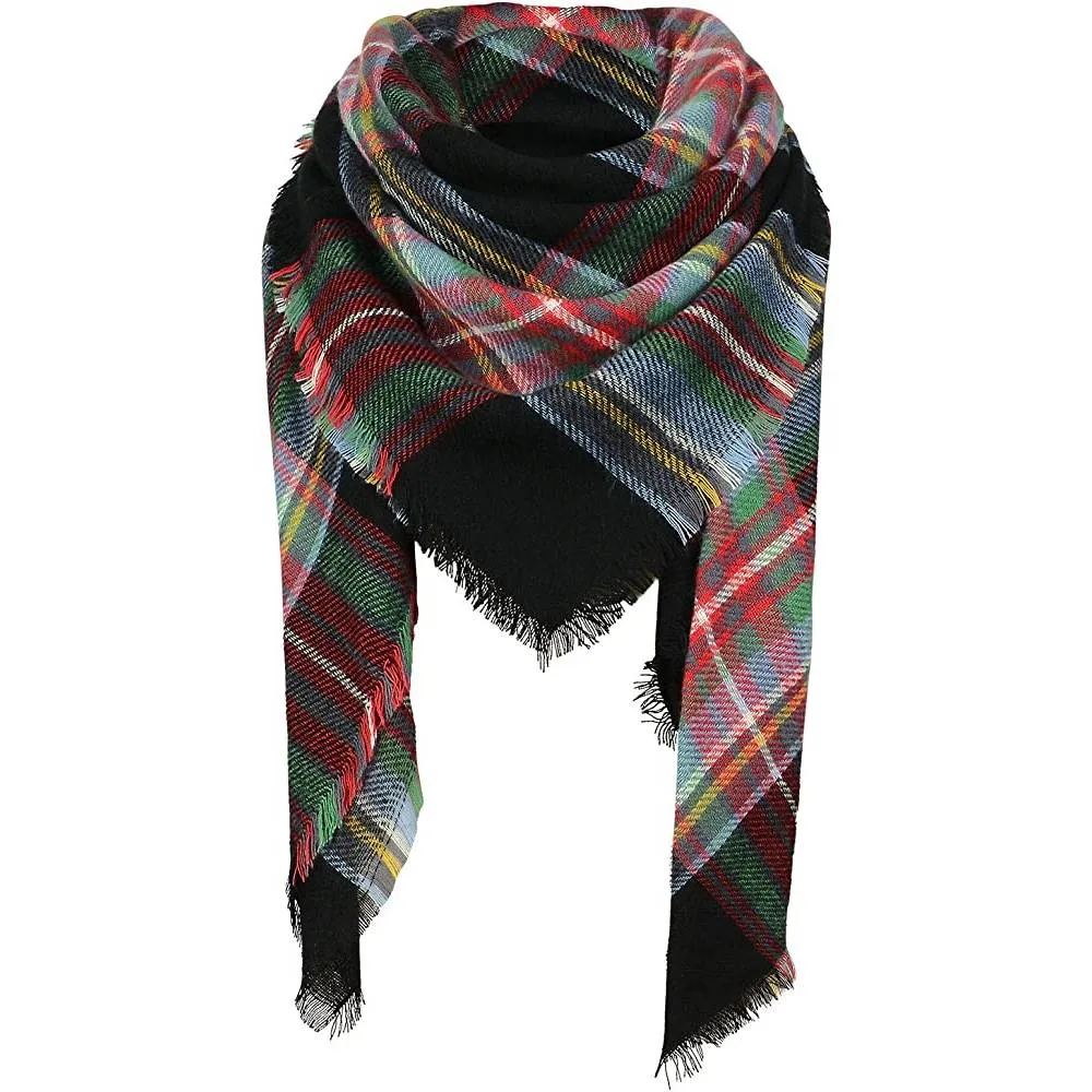 Women's Fall Winter Scarf Classic Tassel Plaid Scarf Warm Soft Chunky Large Blanket Wrap Shawl Scarves | Multiple Colors