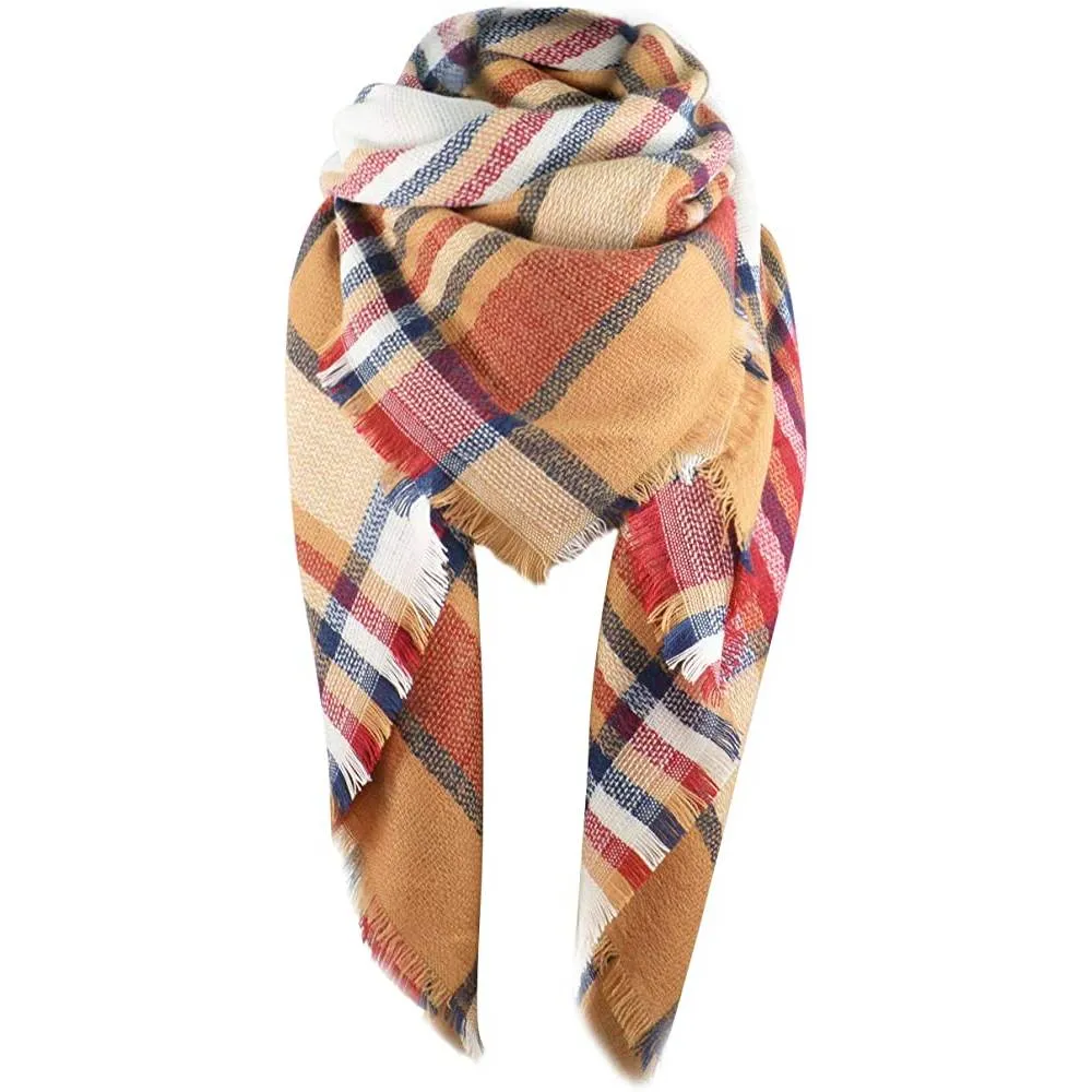 Women's Fall Winter Scarf Classic Tassel Plaid Scarf Warm Soft Chunky Large Blanket Wrap Shawl Scarves | Multiple Colors