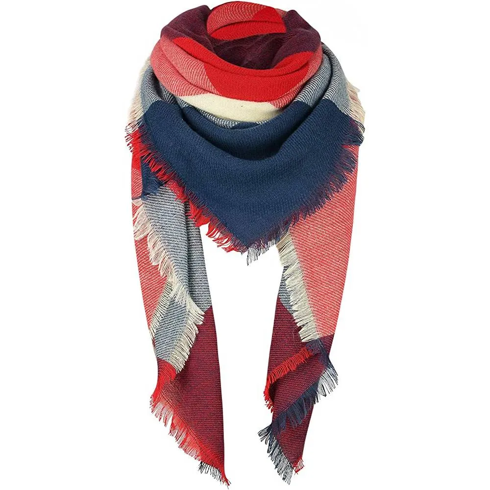 Women's Fall Winter Scarf Classic Tassel Plaid Scarf Warm Soft Chunky Large Blanket Wrap Shawl Scarves | Multiple Colors