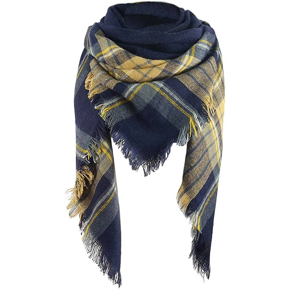 Women's Fall Winter Scarf Classic Tassel Plaid Scarf Warm Soft Chunky Large Blanket Wrap Shawl Scarves | Multiple Colors