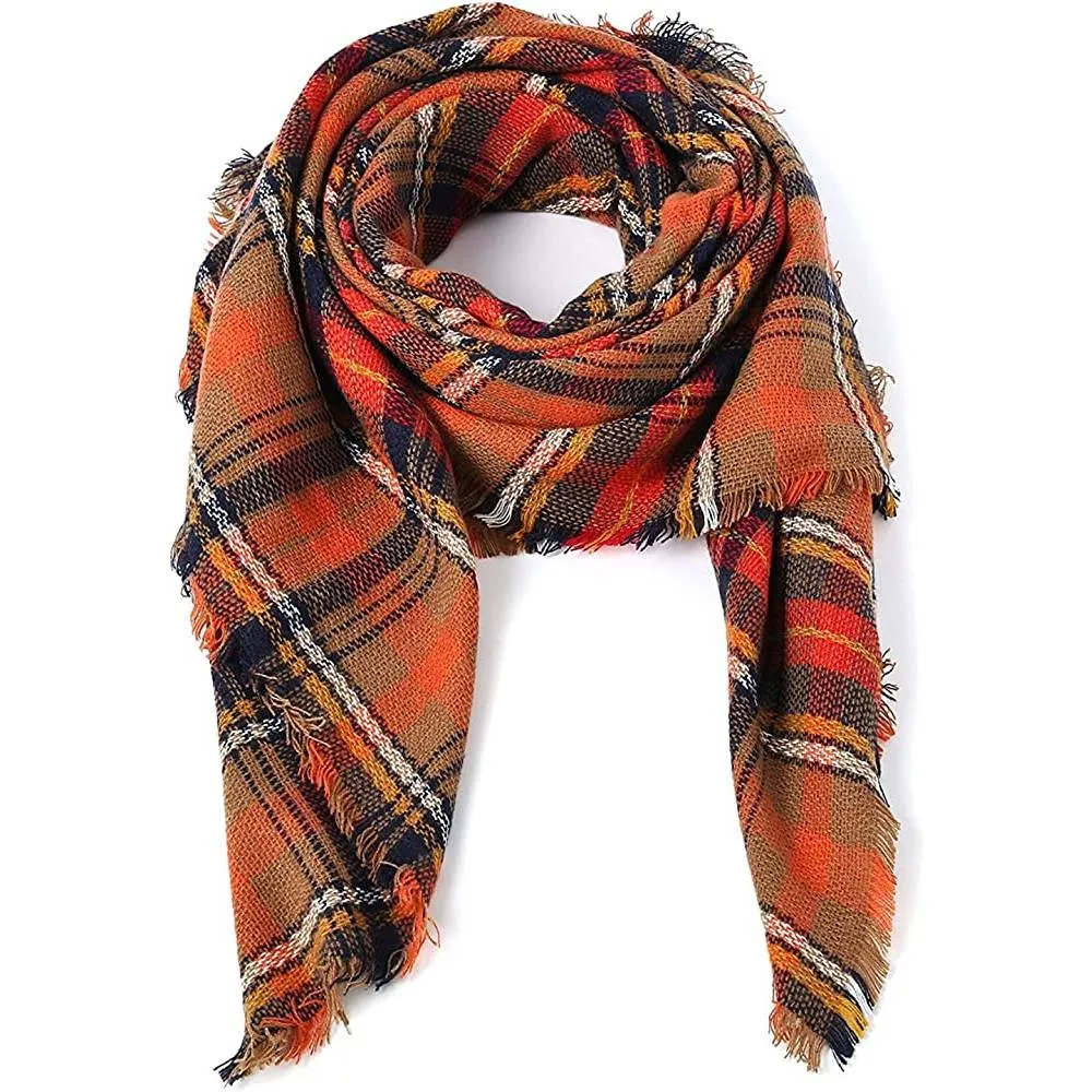 Women's Fall Winter Scarf Classic Tassel Plaid Scarf Warm Soft Chunky Large Blanket Wrap Shawl Scarves | Multiple Colors