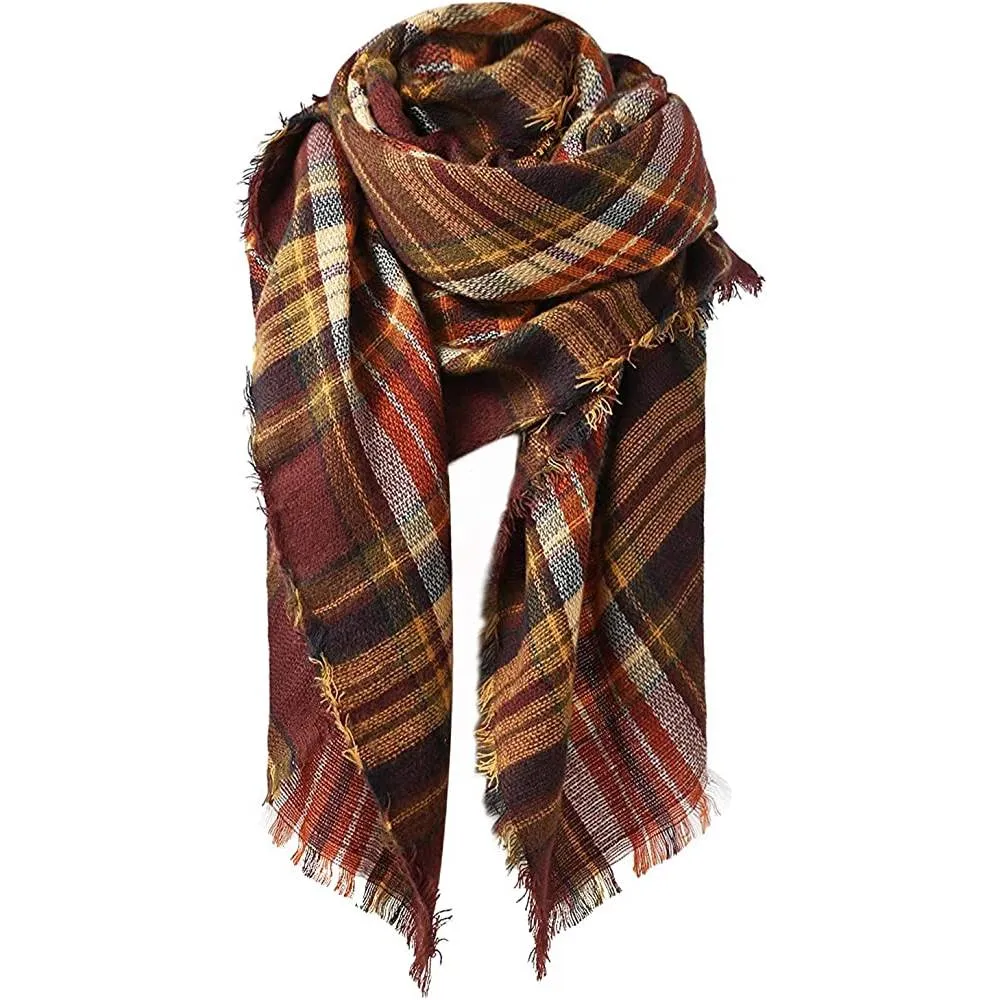 Women's Fall Winter Scarf Classic Tassel Plaid Scarf Warm Soft Chunky Large Blanket Wrap Shawl Scarves | Multiple Colors