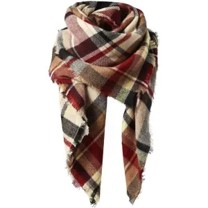 Women's Fall Winter Scarf Classic Tassel Plaid Scarf Warm Soft Chunky Large Blanket Wrap Shawl Scarves | Multiple Colors