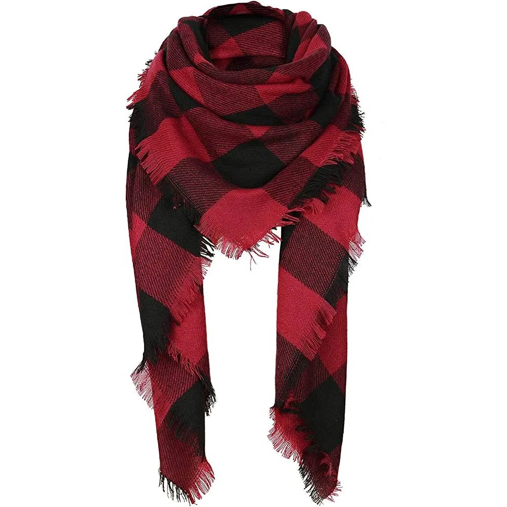 Women's Fall Winter Scarf Classic Tassel Plaid Scarf Warm Soft Chunky Large Blanket Wrap Shawl Scarves | Multiple Colors