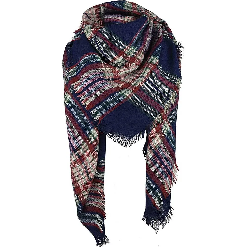 Women's Fall Winter Scarf Classic Tassel Plaid Scarf Warm Soft Chunky Large Blanket Wrap Shawl Scarves | Multiple Colors