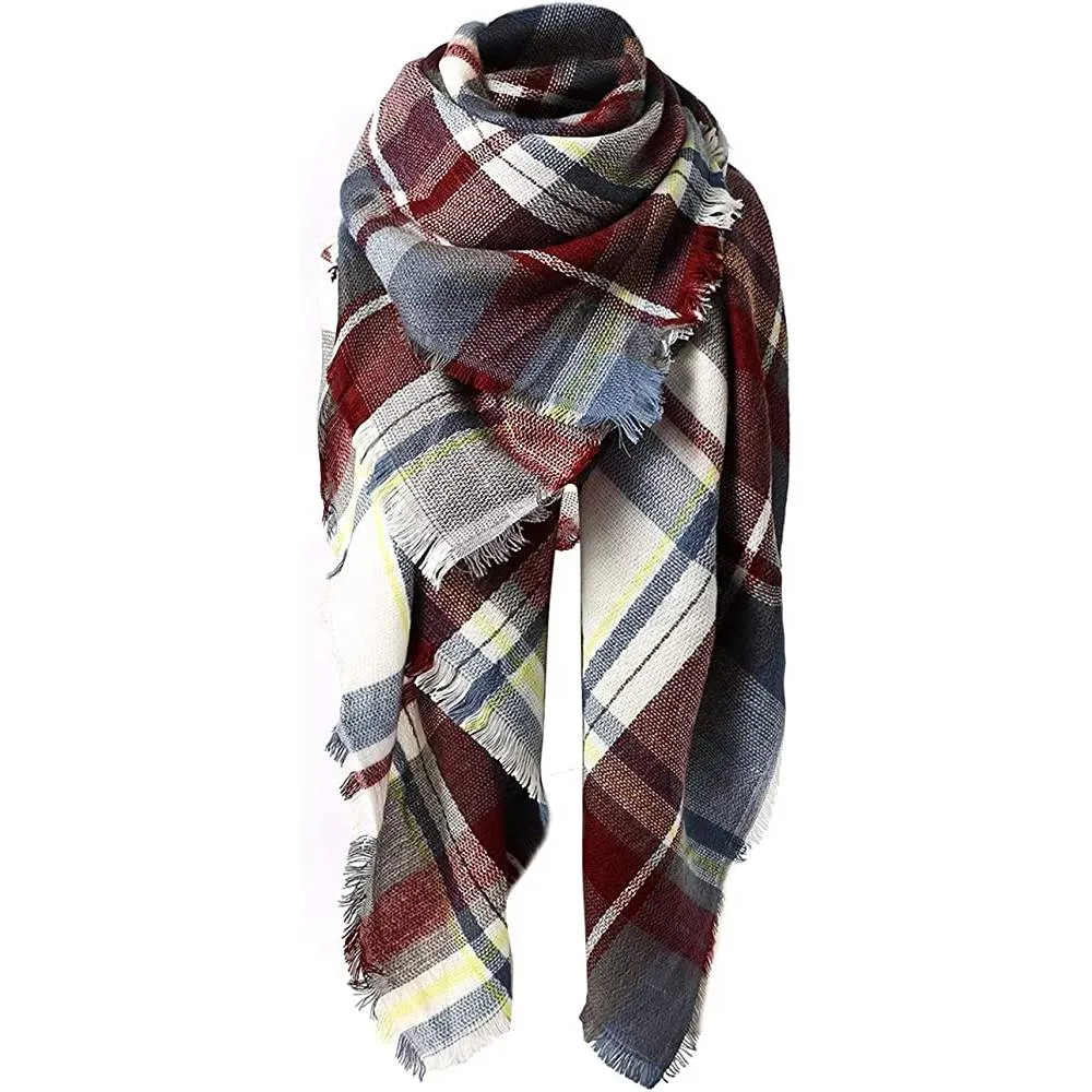 Women's Fall Winter Scarf Classic Tassel Plaid Scarf Warm Soft Chunky Large Blanket Wrap Shawl Scarves | Multiple Colors