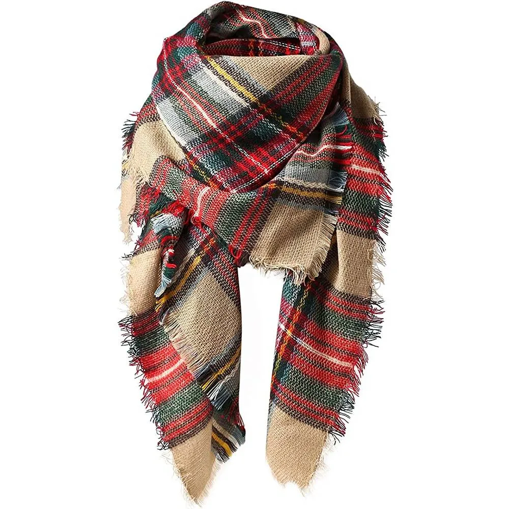 Women's Fall Winter Scarf Classic Tassel Plaid Scarf Warm Soft Chunky Large Blanket Wrap Shawl Scarves | Multiple Colors