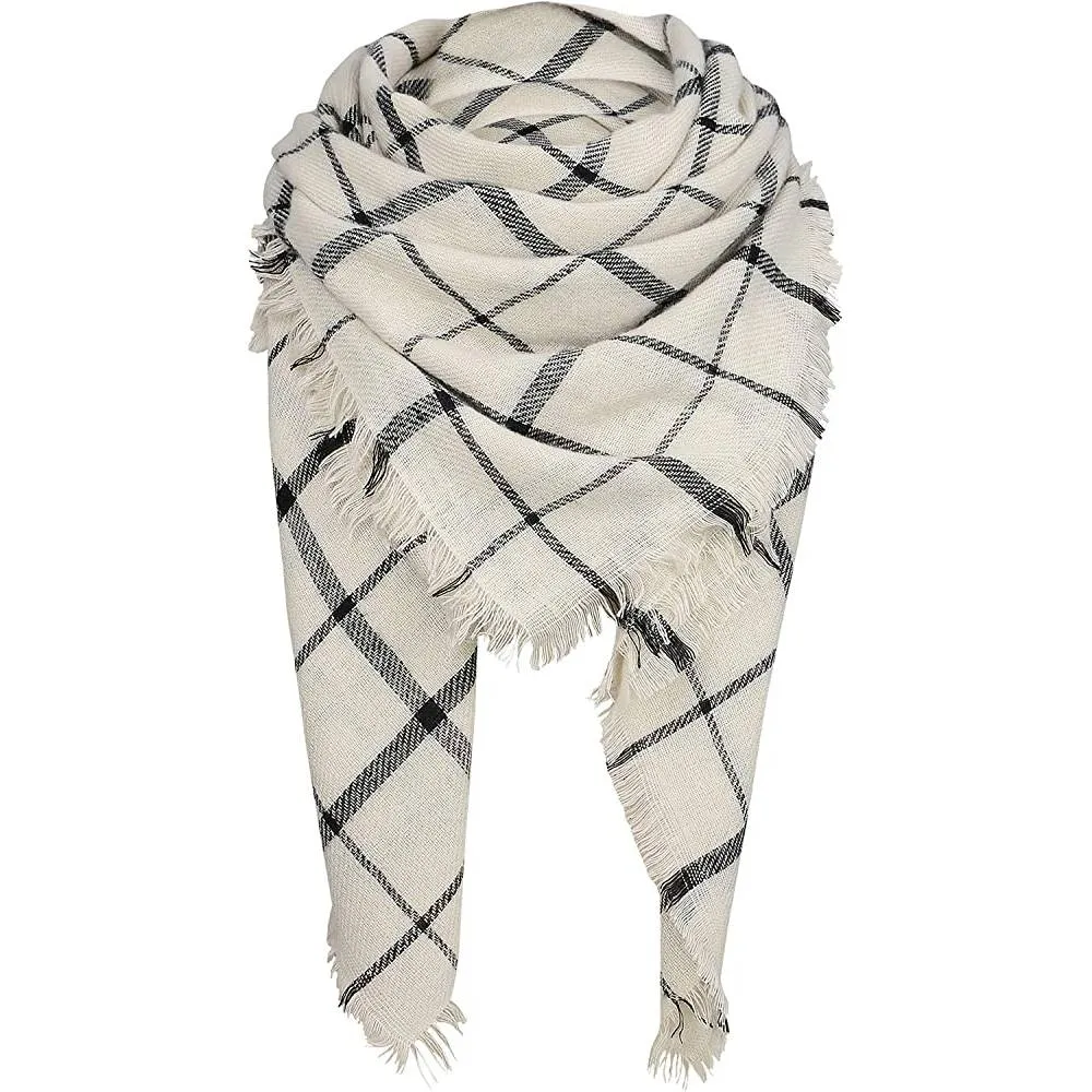 Women's Fall Winter Scarf Classic Tassel Plaid Scarf Warm Soft Chunky Large Blanket Wrap Shawl Scarves | Multiple Colors