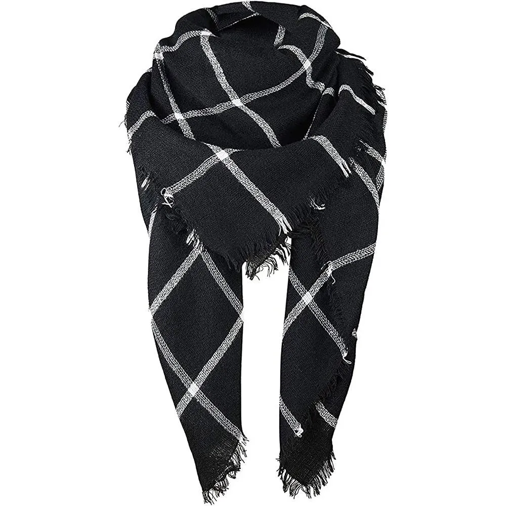 Women's Fall Winter Scarf Classic Tassel Plaid Scarf Warm Soft Chunky Large Blanket Wrap Shawl Scarves | Multiple Colors