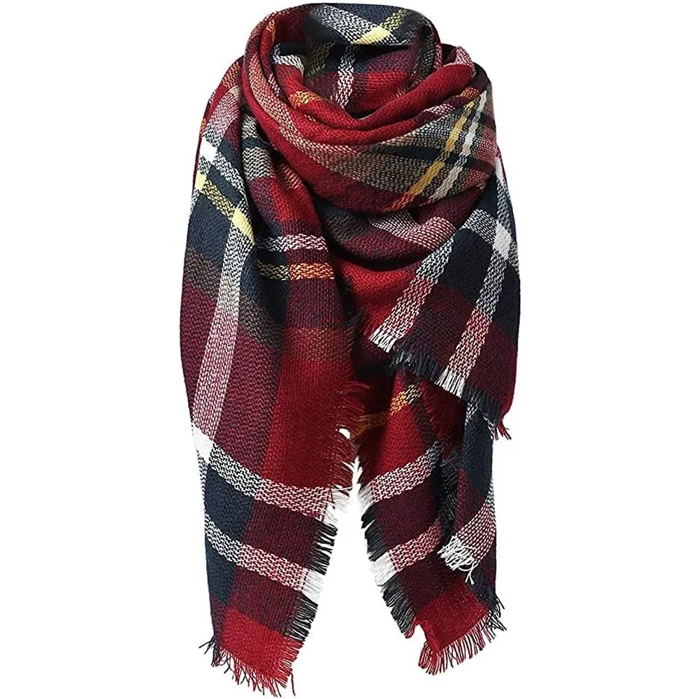 Women's Fall Winter Scarf Classic Tassel Plaid Scarf Warm Soft Chunky Large Blanket Wrap Shawl Scarves | Multiple Colors