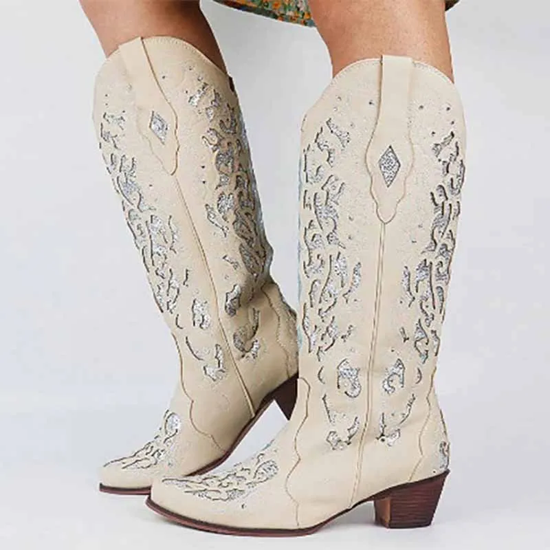 Women's Glitter Western Cowgirl Boots Wedding Boots
