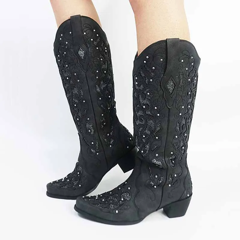 Women's Glitter Western Cowgirl Boots Wedding Boots