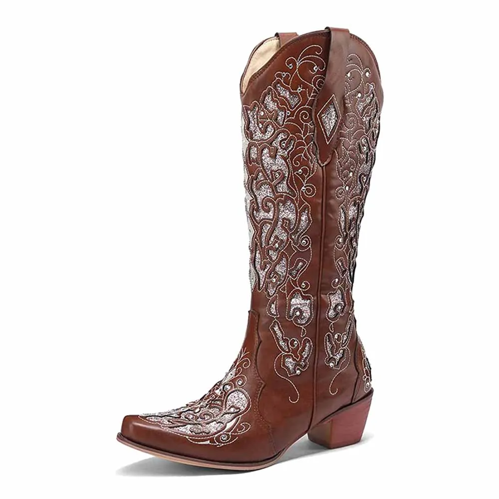 Women's Glitter Western Cowgirl Boots Wedding Boots