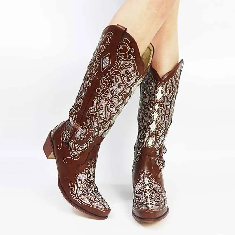 Women's Glitter Western Cowgirl Boots Wedding Boots