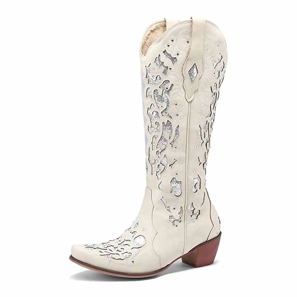 Women's Glitter Western Cowgirl Boots Wedding Boots