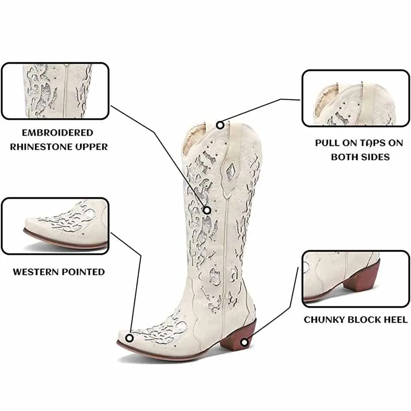 Women's Glitter Western Cowgirl Boots Wedding Boots