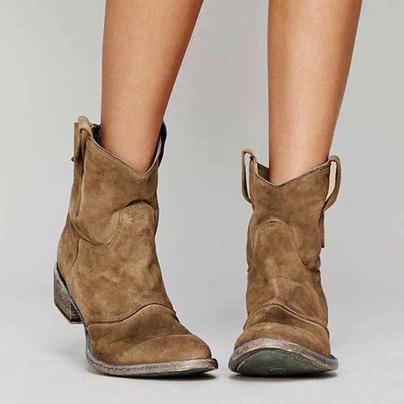 Women's Short Low Heel Country Dress Boots Ankle Dress Booties