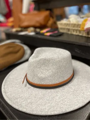 Wool Blend Wide Brim Hat (Grey}