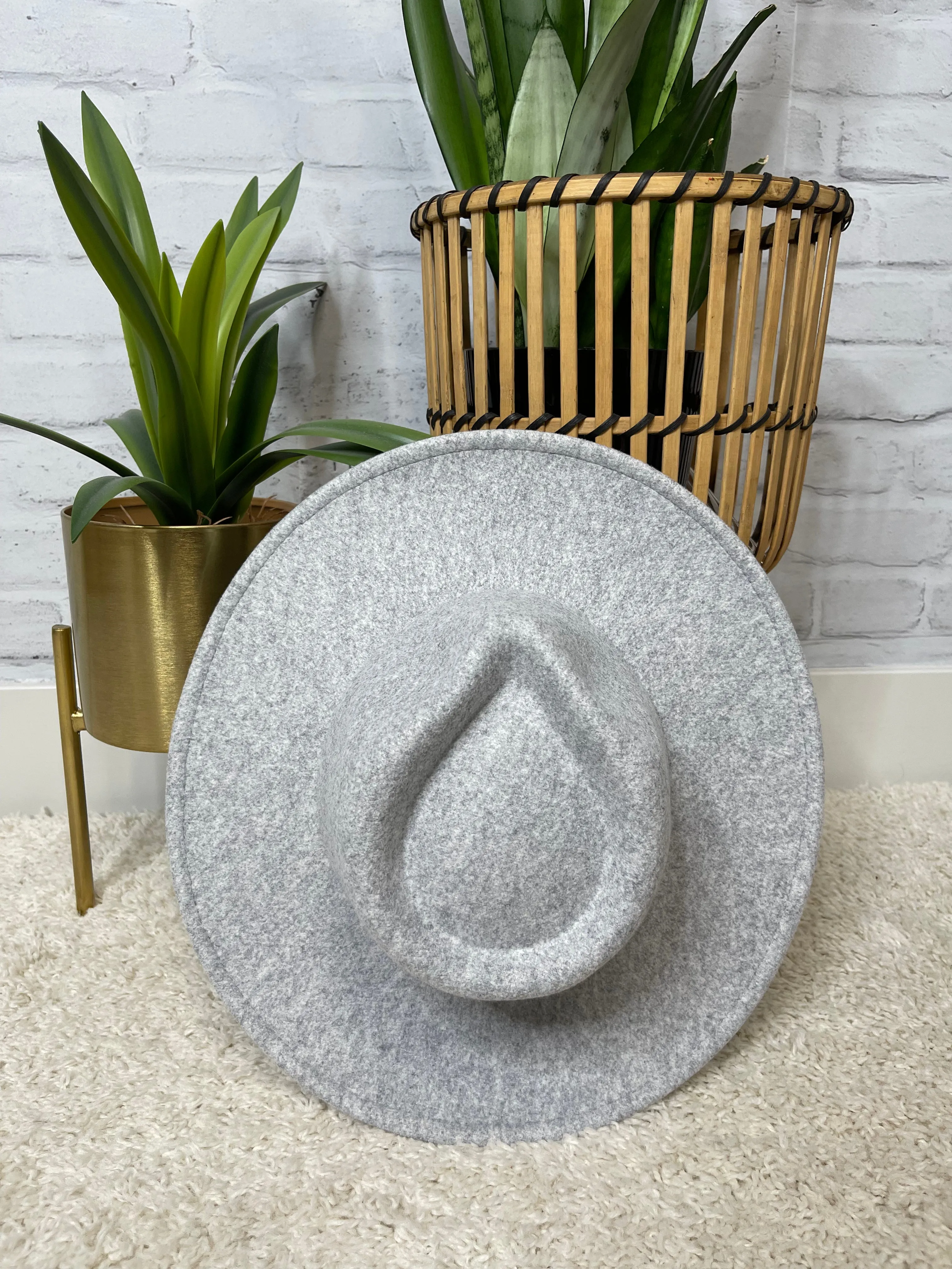 Wool Blend Wide Brim Hat (Grey}