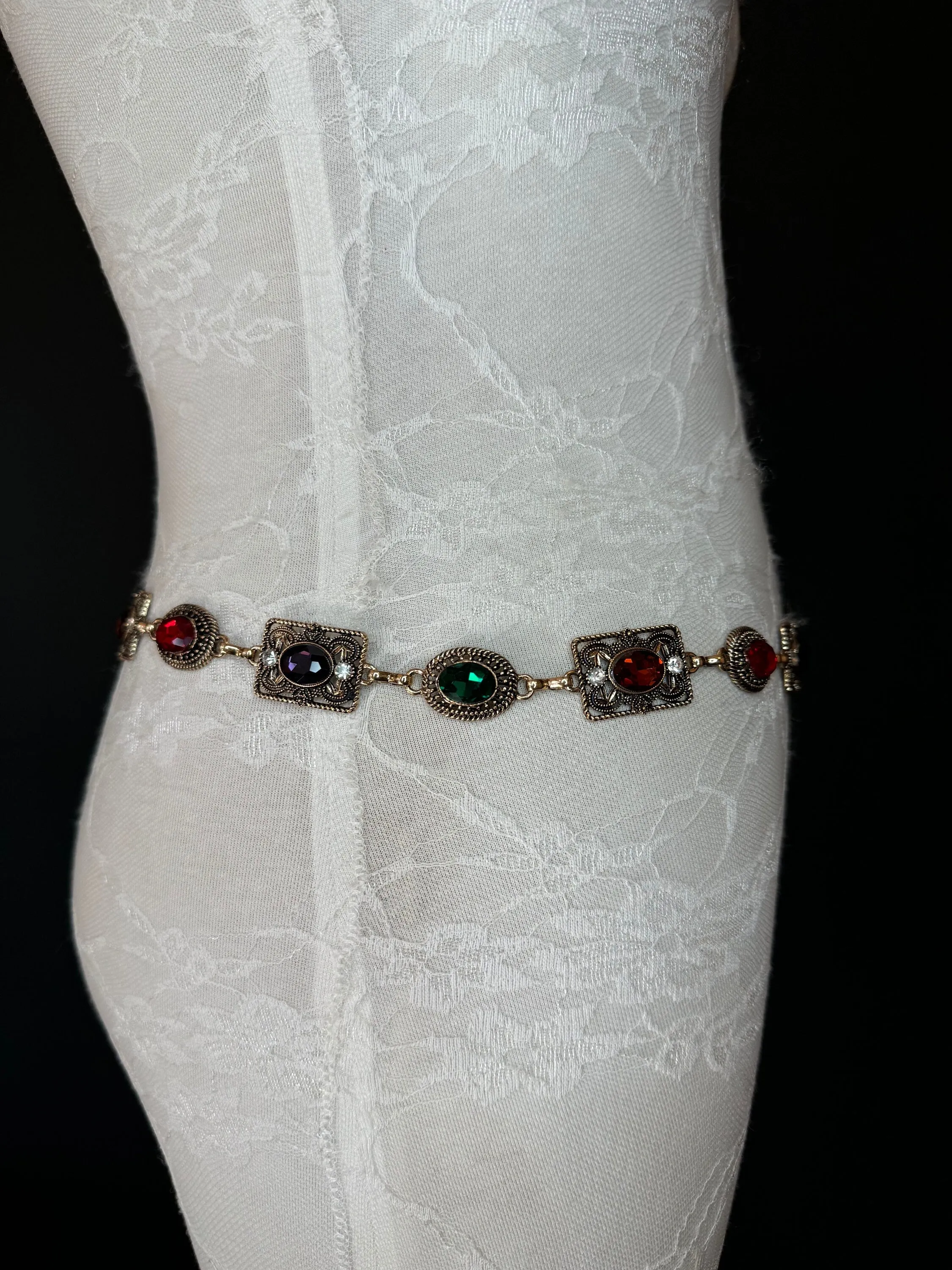 X-long Jewel Belt, Metal Multi Colour Jewel Belt, Warm Tones, Teen Sizes, Size 18”-60”, Fan Design, Fan Collection, Fashion Accessory
