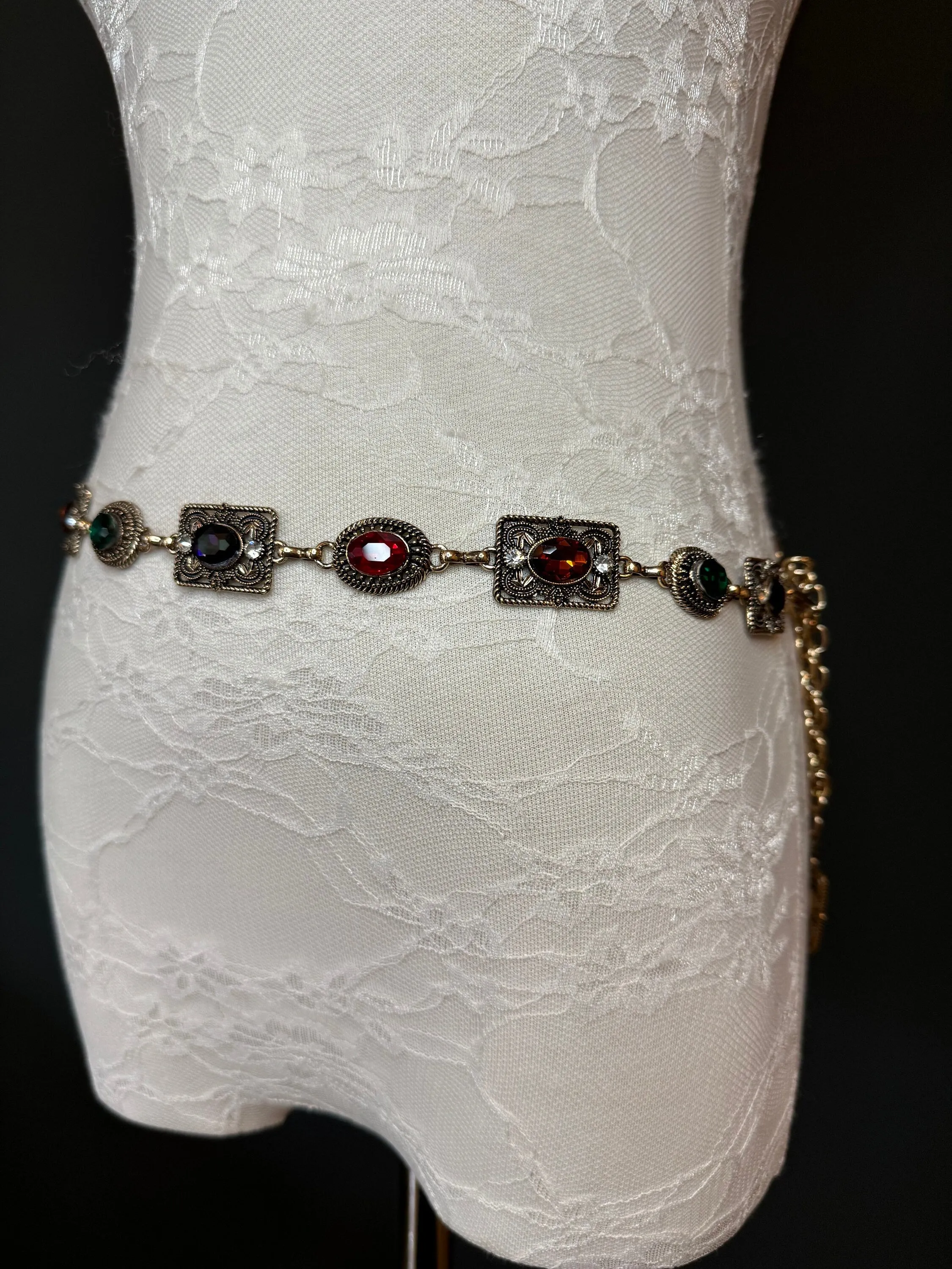 X-long Jewel Belt, Metal Multi Colour Jewel Belt, Warm Tones, Teen Sizes, Size 18”-60”, Fan Design, Fan Collection, Fashion Accessory