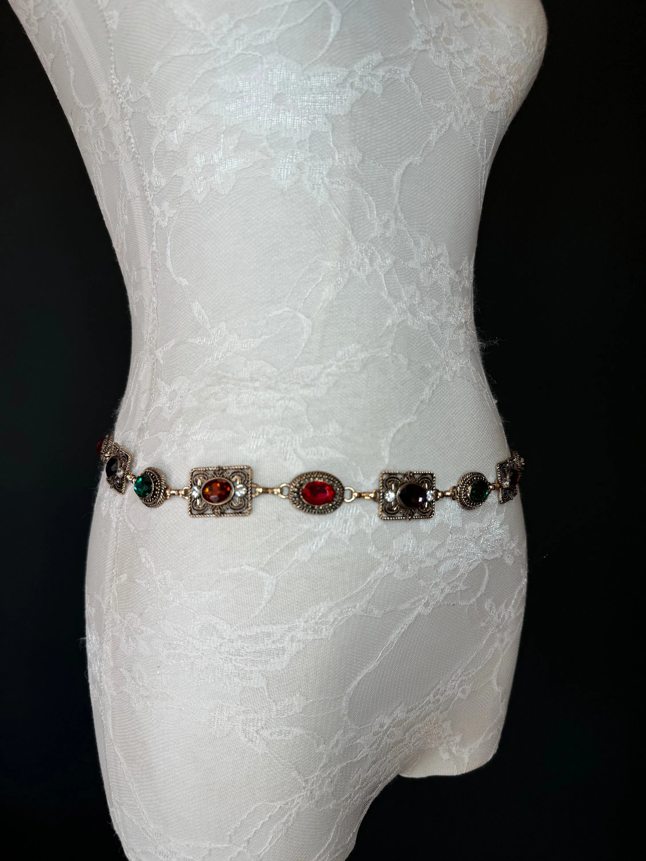 X-long Jewel Belt, Metal Multi Colour Jewel Belt, Warm Tones, Teen Sizes, Size 18”-60”, Fan Design, Fan Collection, Fashion Accessory