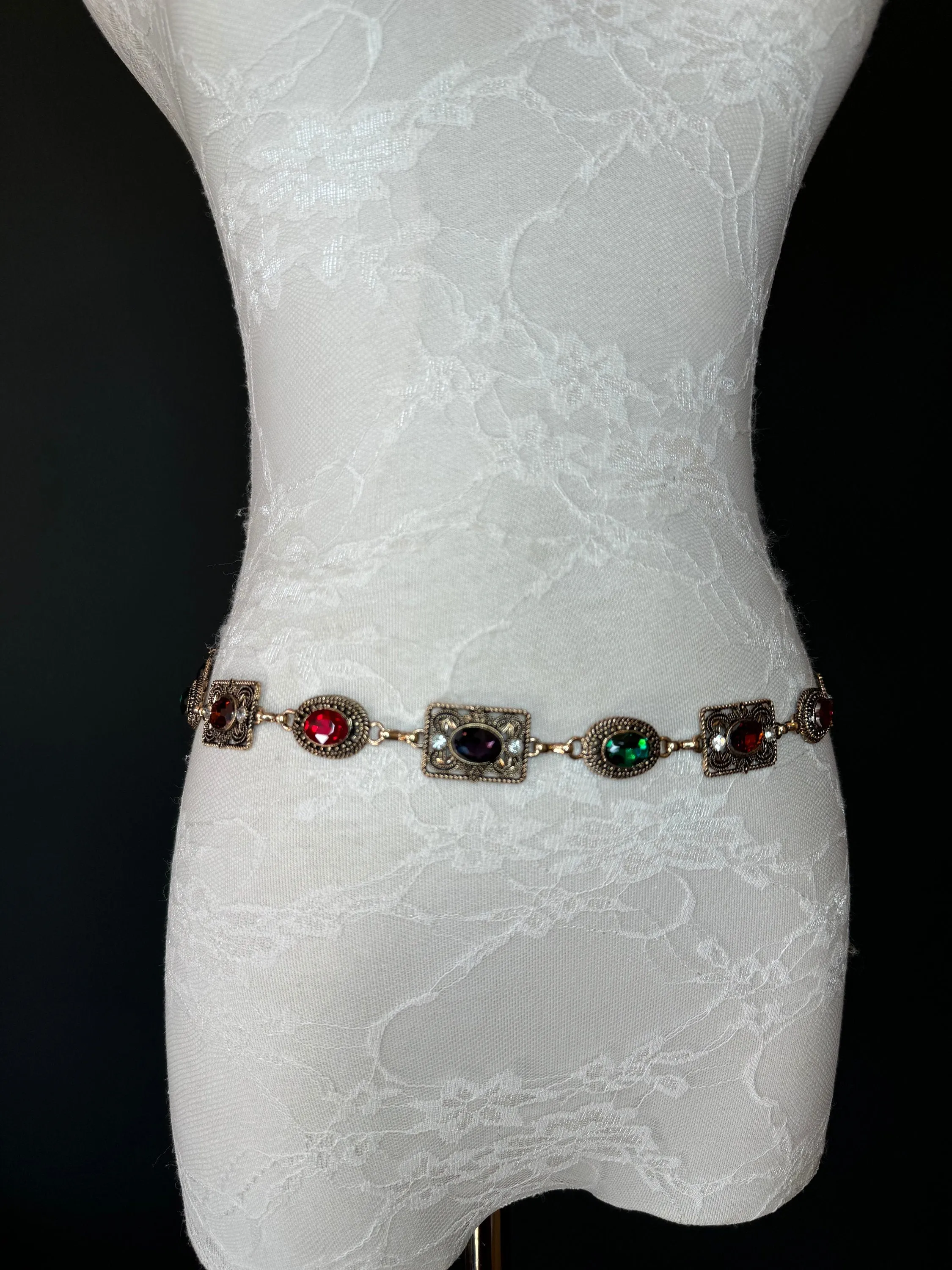X-long Jewel Belt, Metal Multi Colour Jewel Belt, Warm Tones, Teen Sizes, Size 18”-60”, Fan Design, Fan Collection, Fashion Accessory