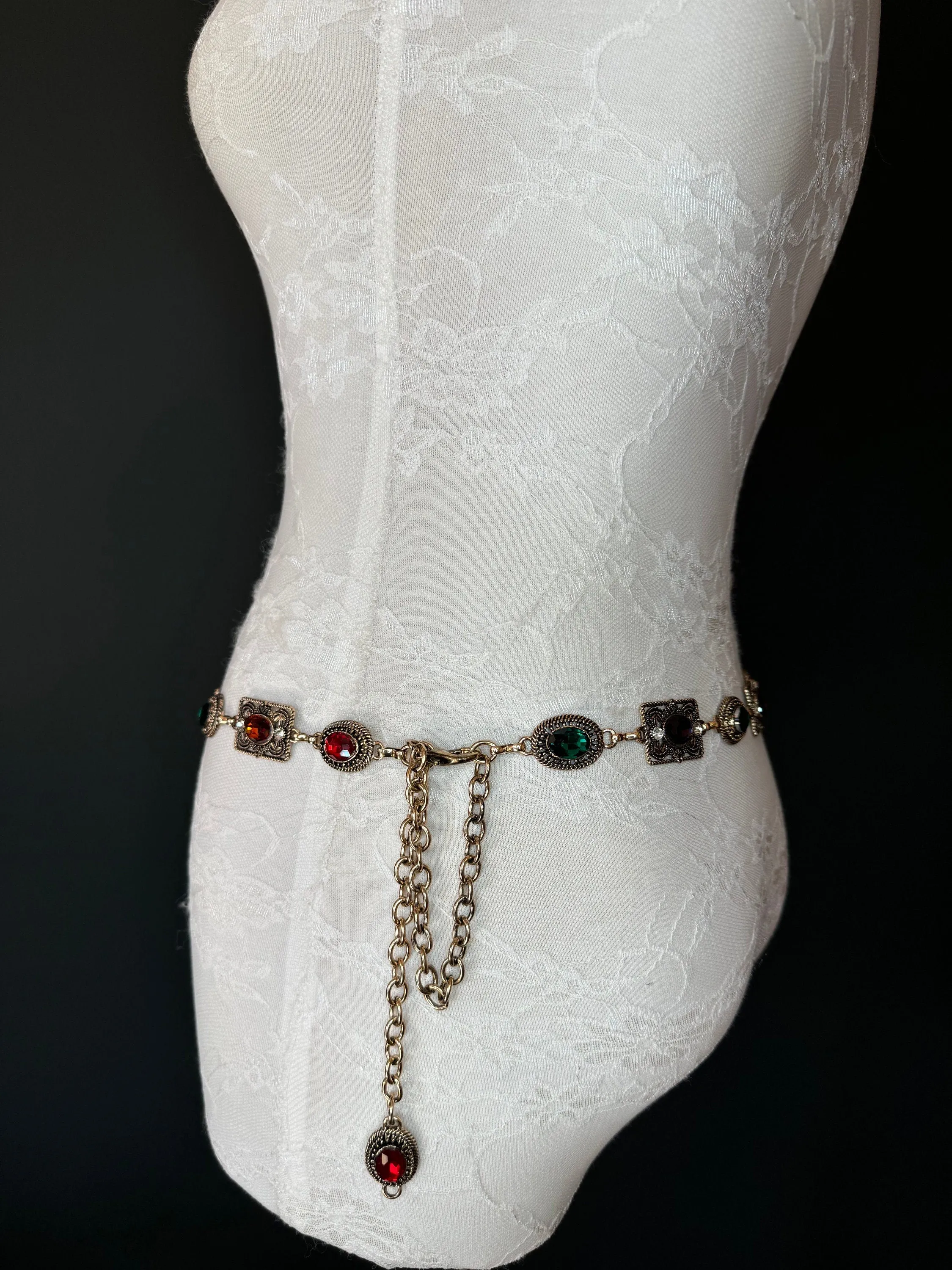 X-long Jewel Belt, Metal Multi Colour Jewel Belt, Warm Tones, Teen Sizes, Size 18”-60”, Fan Design, Fan Collection, Fashion Accessory