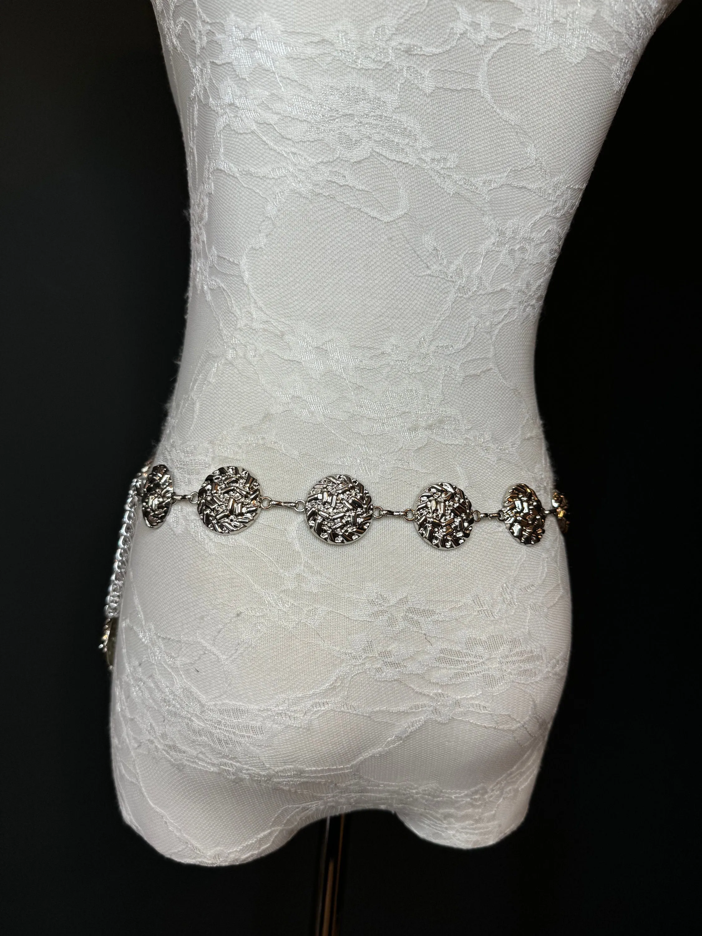 X-long Metal Disc Belt, Silver Hammered Metal Belt, Teen Sizes, Size 18”-60”, Fan Design, Fan Collection, Fashion Accessory, Gift, Elegant