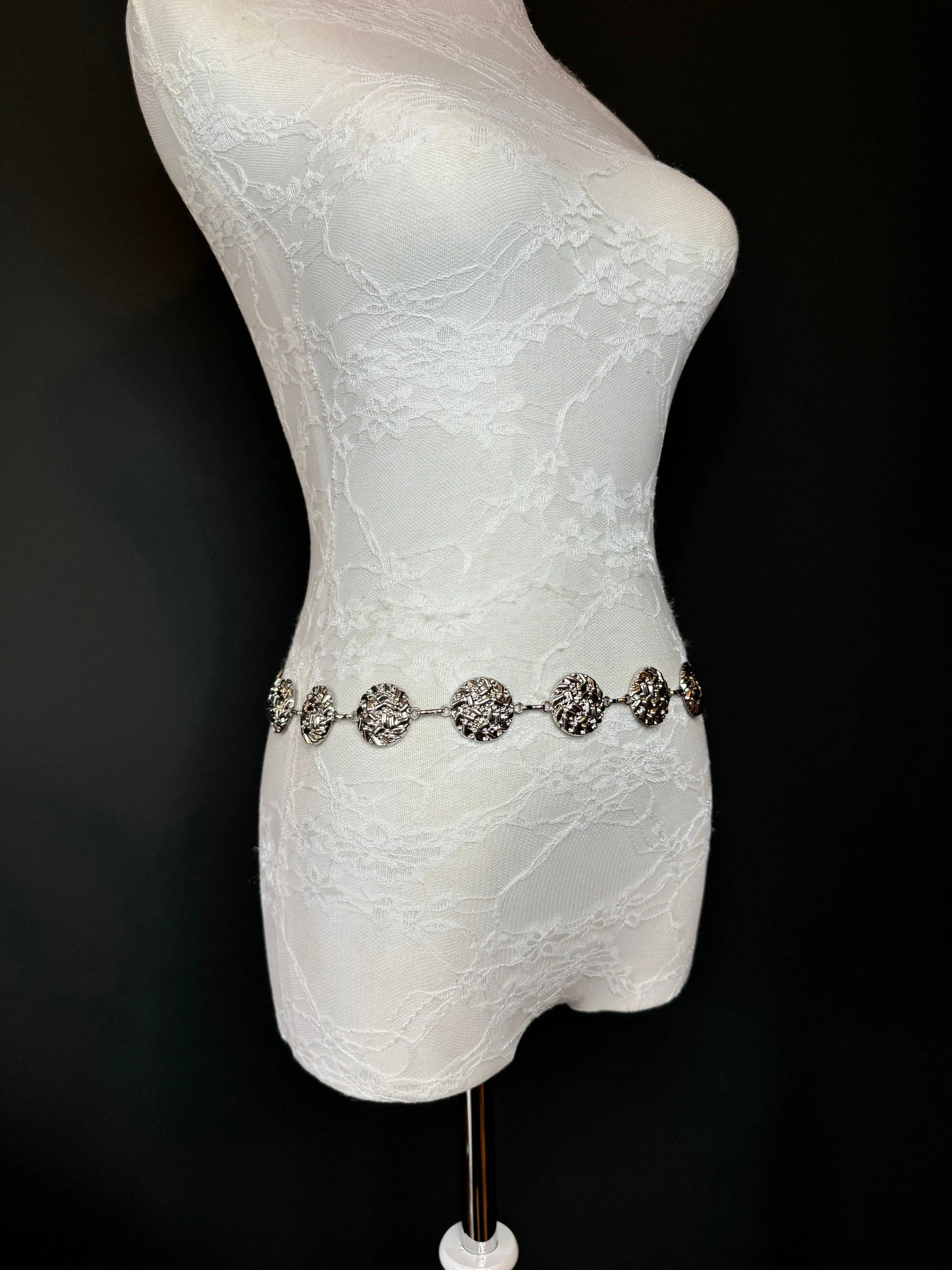 X-long Metal Disc Belt, Silver Hammered Metal Belt, Teen Sizes, Size 18”-60”, Fan Design, Fan Collection, Fashion Accessory, Gift, Elegant