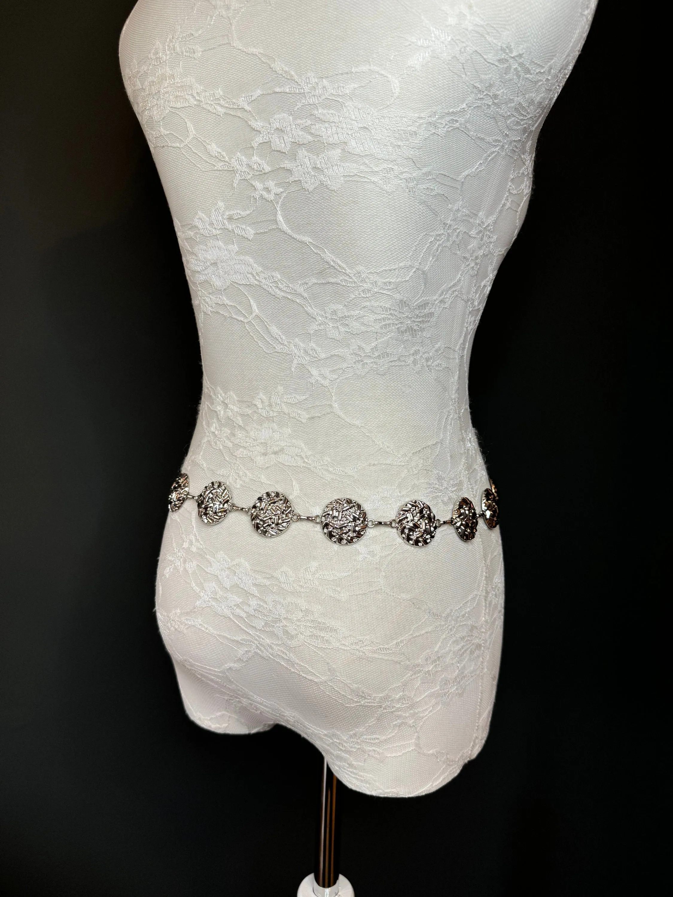X-long Metal Disc Belt, Silver Hammered Metal Belt, Teen Sizes, Size 18”-60”, Fan Design, Fan Collection, Fashion Accessory, Gift, Elegant
