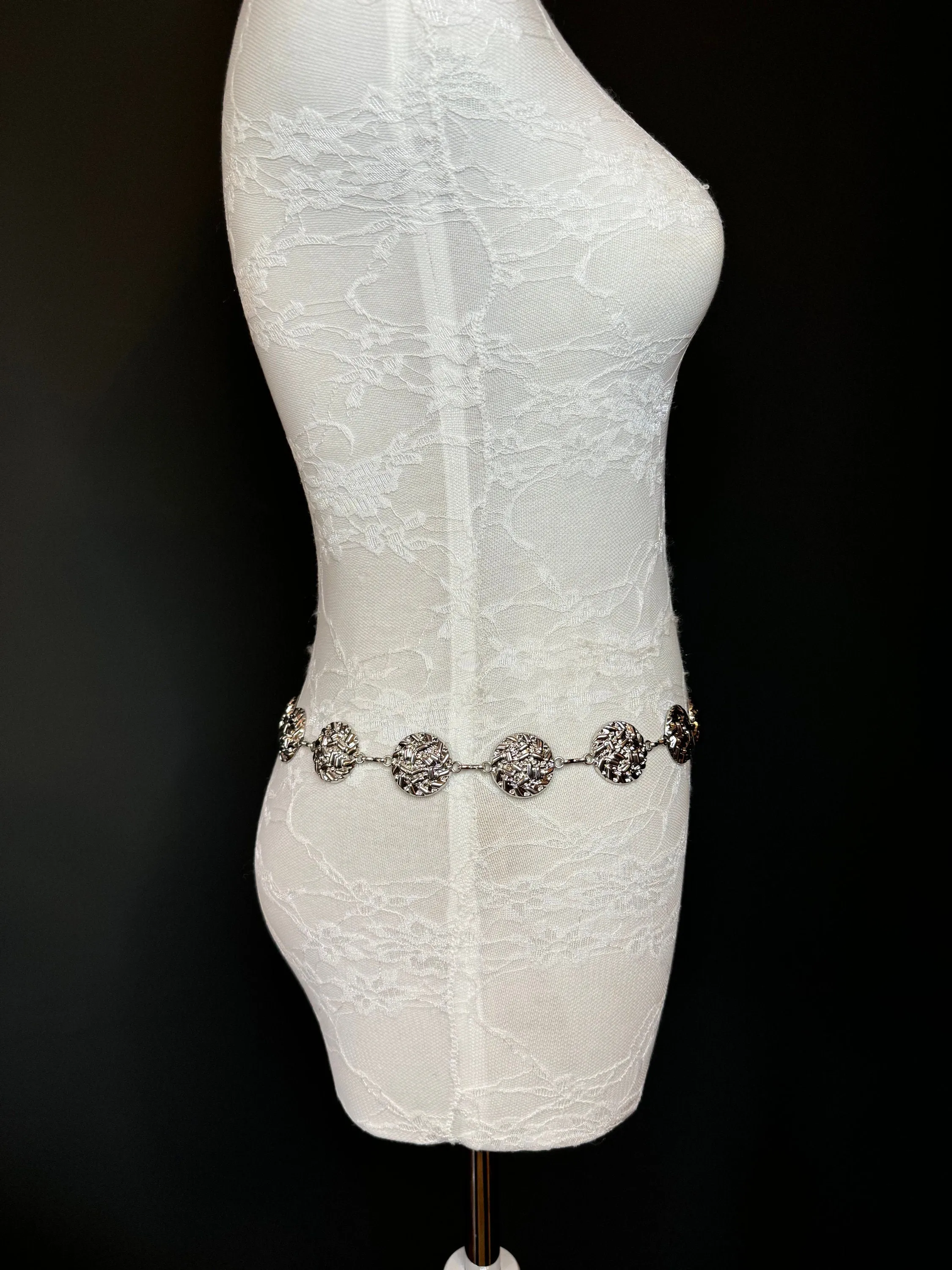 X-long Metal Disc Belt, Silver Hammered Metal Belt, Teen Sizes, Size 18”-60”, Fan Design, Fan Collection, Fashion Accessory, Gift, Elegant