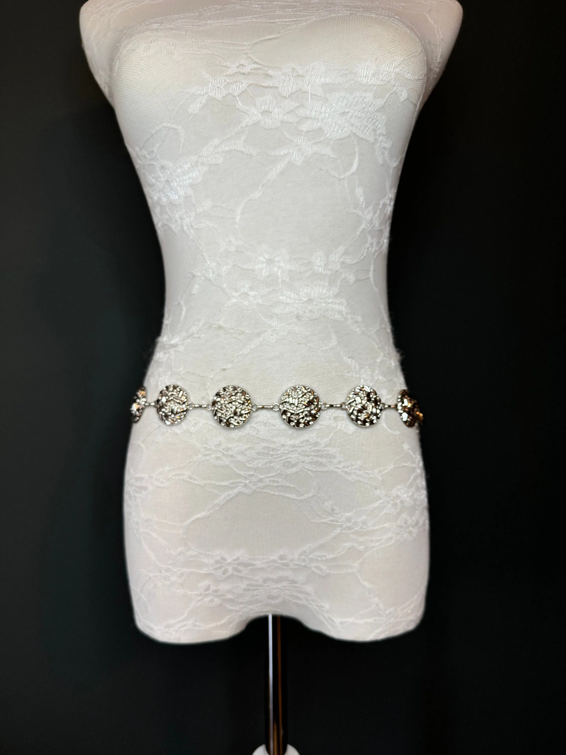 X-long Metal Disc Belt, Silver Hammered Metal Belt, Teen Sizes, Size 18”-60”, Fan Design, Fan Collection, Fashion Accessory, Gift, Elegant